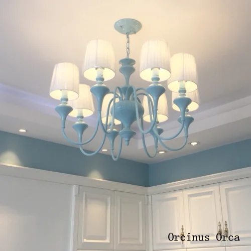 

Mediterranean Creative Blue chandelier living room dining room bedroom American Rural LED color Iron Chandelier