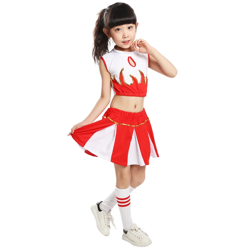 110-160 см, костюмы черлидеров для мальчиков и девочек, школьная форма, гимнастика, спортивная одежда для соревнований, танцевальная команда, одежда для выступлений - Цвет: Red girls