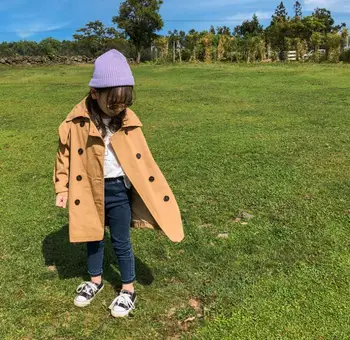 

2019 autumn new children's wear girls European and American fashion long windbreaker double-breasted coat baby cotton clothing