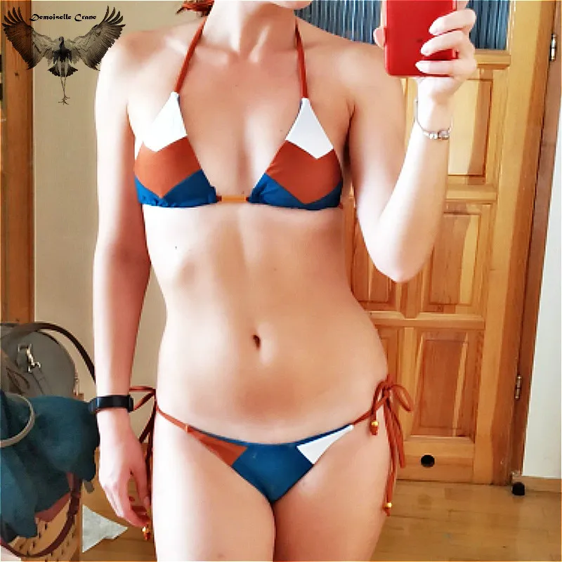 

FX 2020 Brazilian Bikini Sexy Halter Swimsuit Women Thong Bikini Push Up Tropical Plant Print Swimwear String Mini Swimsuit