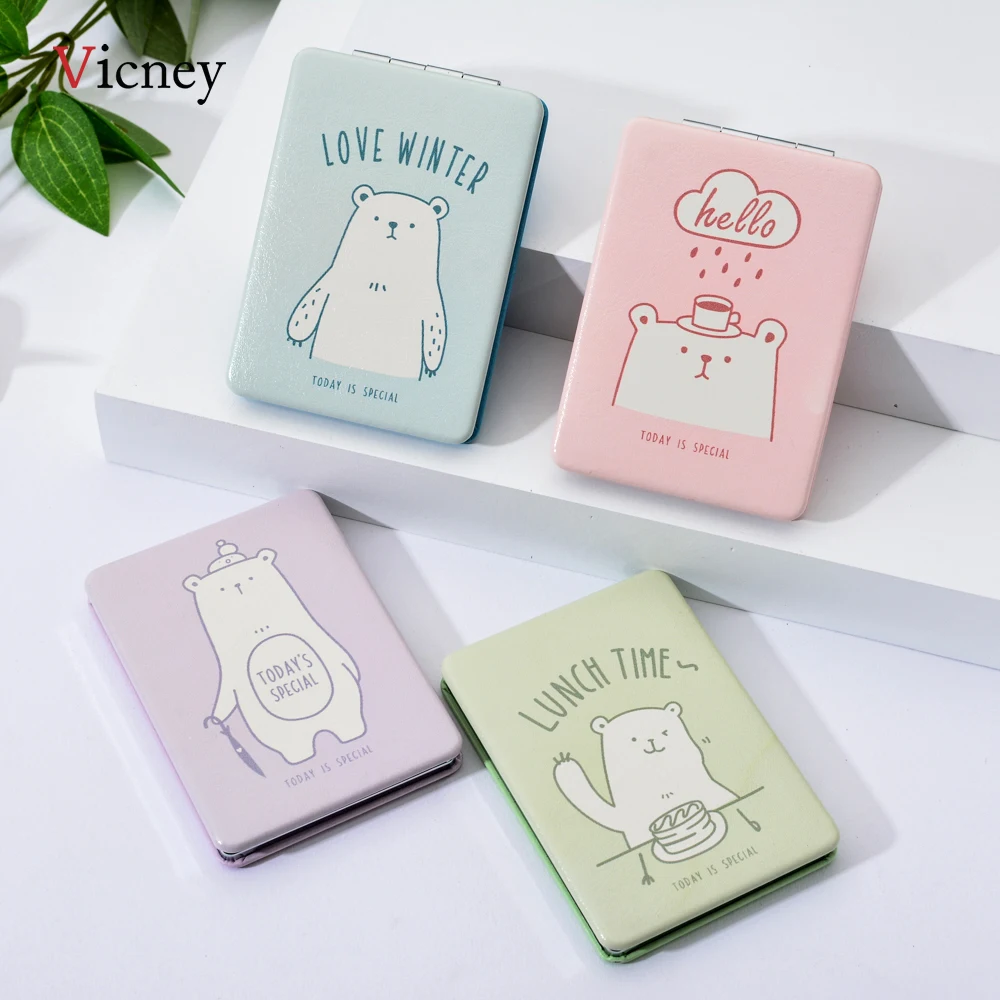 

Cute Bear Pocket Makeup Mirror Portable Double Sides Folding Make Up Compact Square Mirrors Girls Vanity espejos