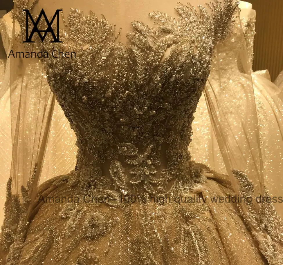Robe de mariee роскошное кружевное свадебное платье с длинным рукавом, украшенное стразами и аппликацией