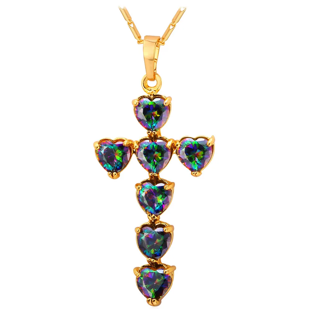 Collare Heart Cross Pendant Mens Gold/Silver Color Crystal Cubic Zirconia Girls Reiki Gift Jewelry Religious Necklace Women P229 | Украшения