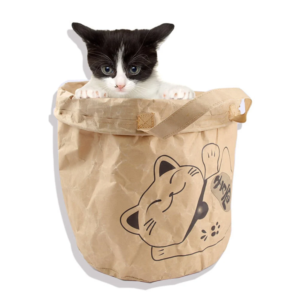 Сумка-переноска для домашних животных, наружная переносная клетка для кошек, 2 слоя, крафт-бумага, двусторонняя переноска для животных для кошек, Защита окружающей среды, сумка-тоут