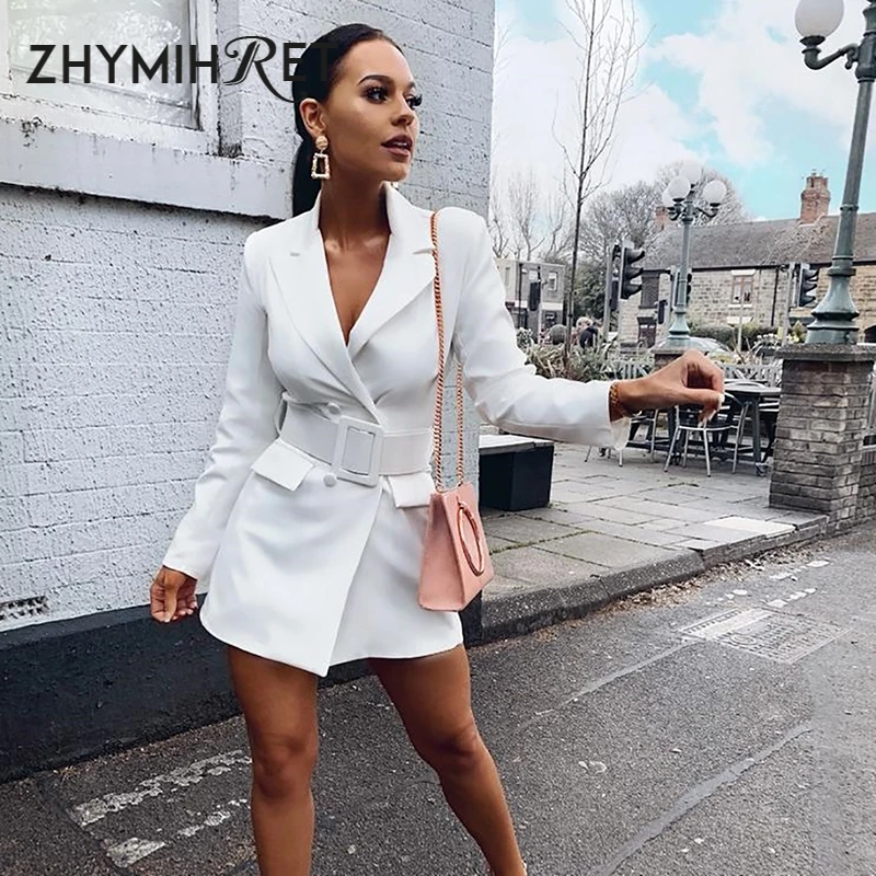 

ZHYMIHRET Elegant Office Lady Work Blazer Women Belt Long Sleeve Jacket Autumn Blazer Feminino Double Breasted Business Coat