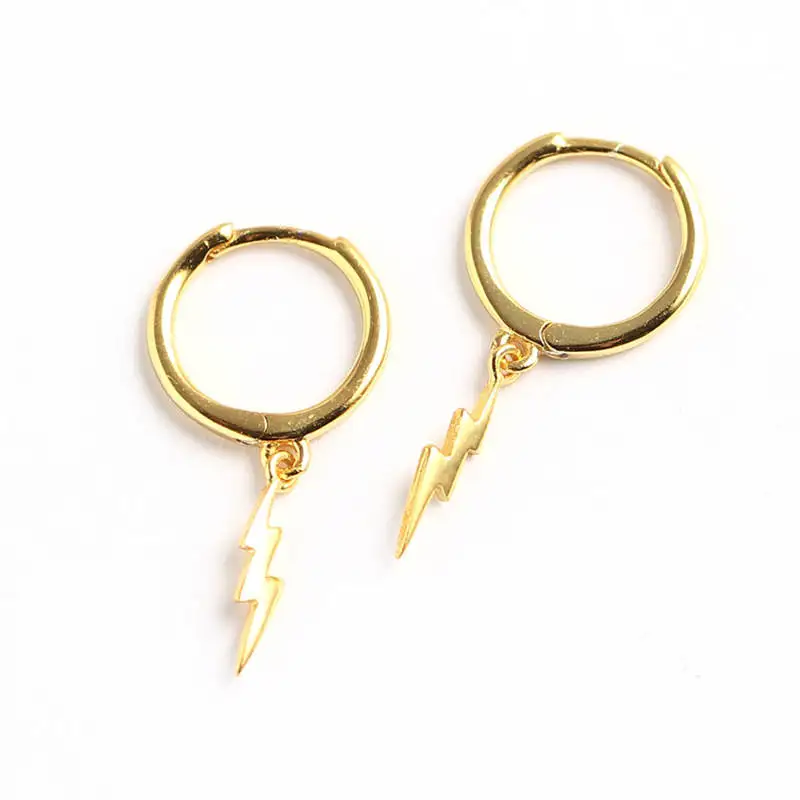 Orecchini A Cerchio Con Pendente Fulmine In Argento 925 Ipoallergenici - Donna Uomo, Regalo Gioiello Moda - 2