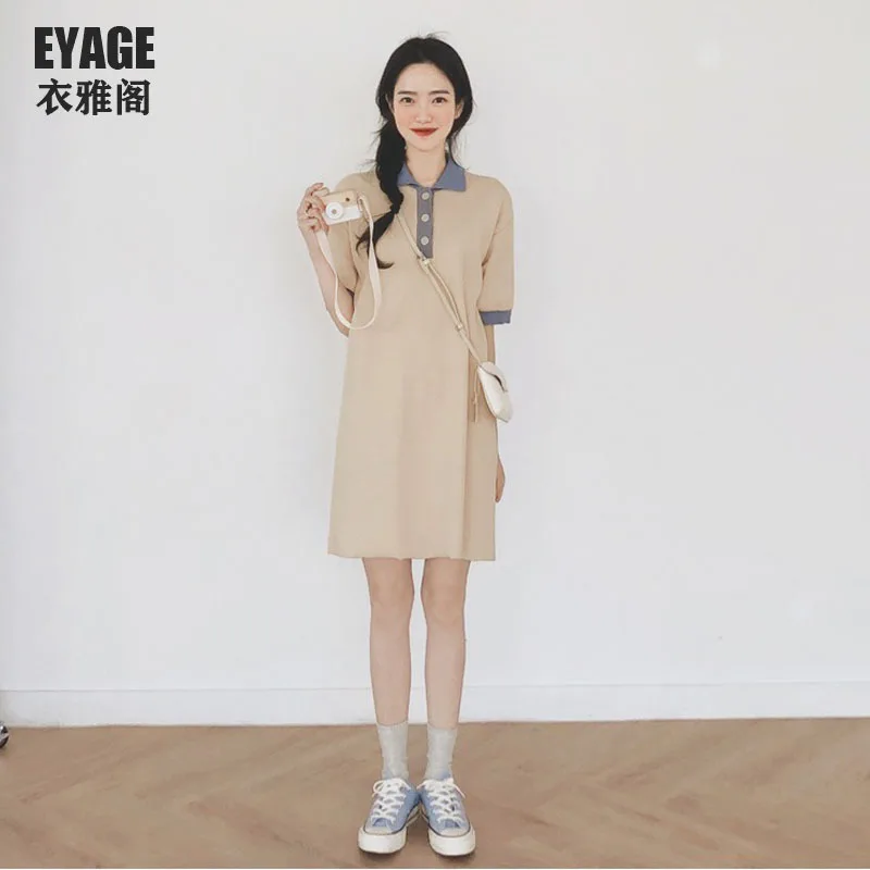 

2019 Summer Funny of South Korea Small Women's Cherry Blossom Season Mixed Colors Short Sleeve Polo Collar College Style Jersey