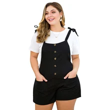 

4XL Plus Size Women Loose Overalls Short Jumpsuit Strappy Overalls Jumpsuits Body Femme Solid Color Clothes Vintage Shorts