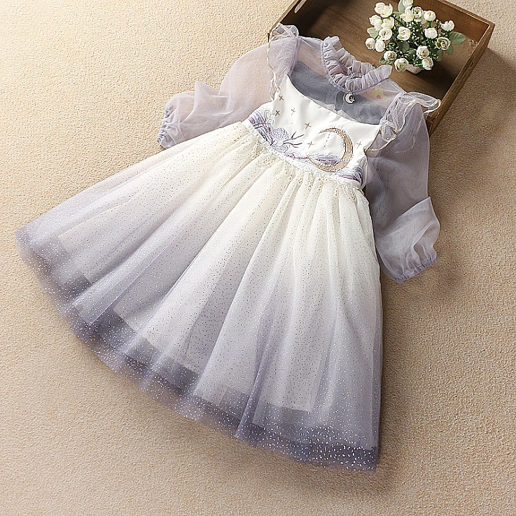 

5420 New Sequins Moon Pearls Embroidery Princess Baby Girl Dress 2020 Spring Party Wedding Kid Dress For Girl Wholesale Clothes
