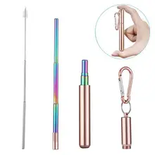 Портативная Телескопическая из нержавеющей стали питьевой соломы для путешествий многоразовая Раскладной Металлический питьевой соломы с чехлом и щеткой