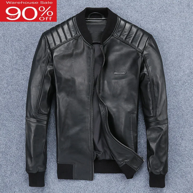 

Men's Winter Genuine For Men Motorcycle Flight Pilot Bomber Jacket Natural Real Leather Male sheepskin Coat 2020