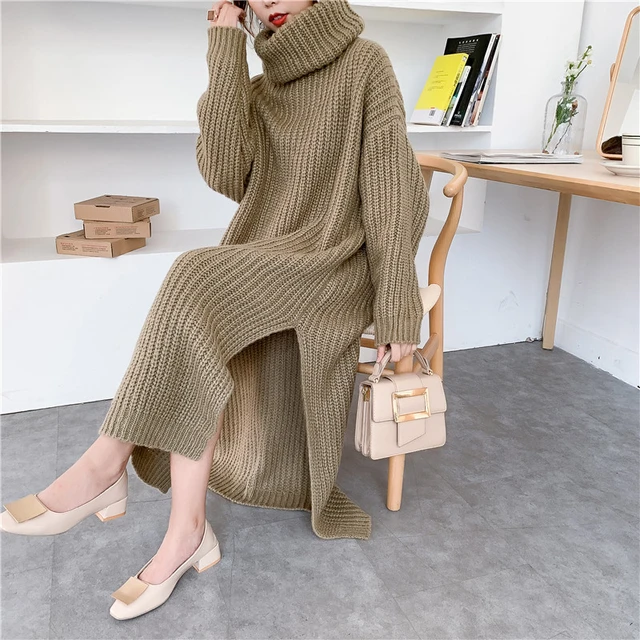 Oversized Sweater Dress Maxi Turtleneck Sweater Dress Chunky 