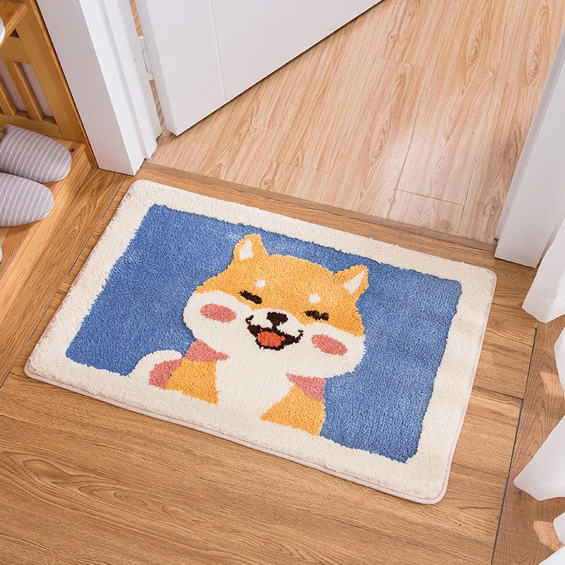 

Modern Simplicity Style Door Mat Floor Carpet for Living Room Puppy Pattern Coral Fleece Rug Anti-Slip Doormat Home Decor