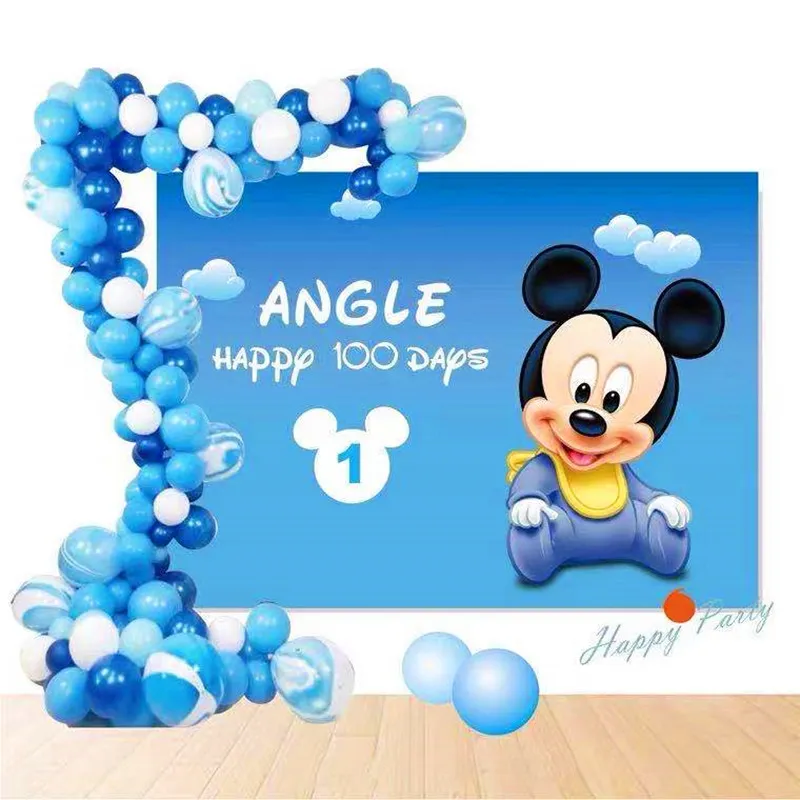 Blue Mickey Mouse Round Backdrop,Custom Kids 1st Birthday Party