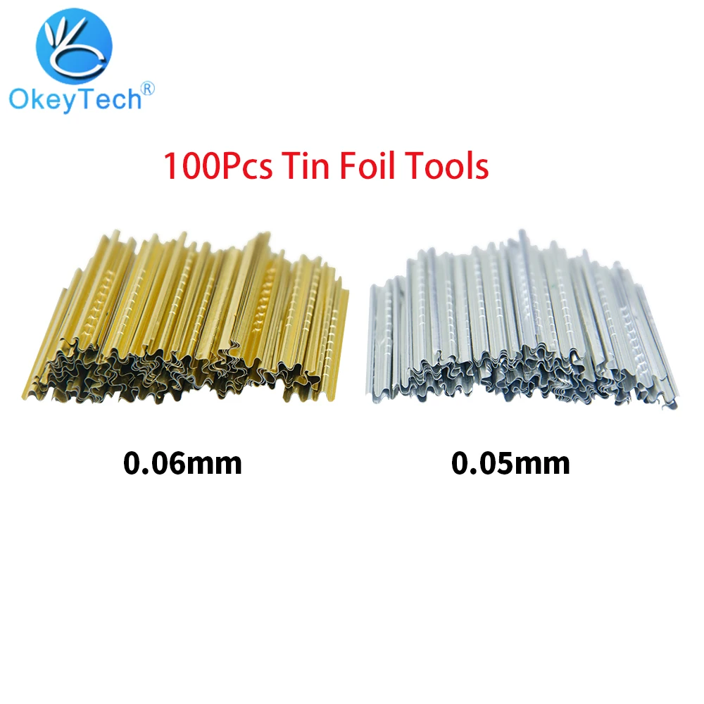 Okeytech 100PCS/box High Quality Finished Tin Foil Strips Tools 0.05MM Silver 0.06MM Gold Key Consumables Locksmith Tool