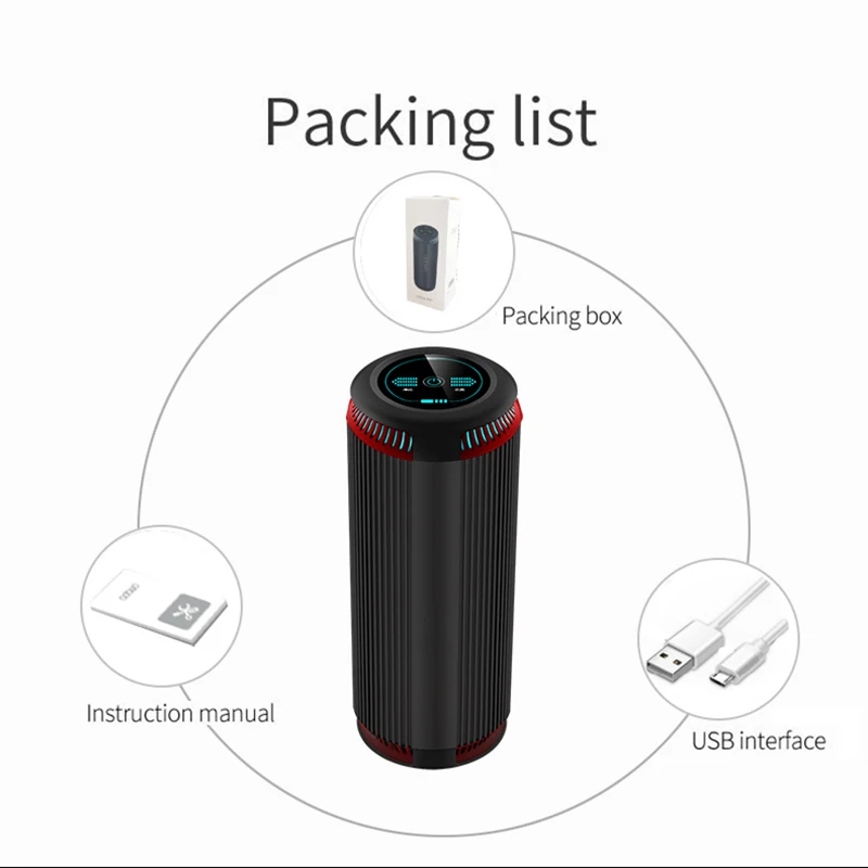 Black Portable Car Air Purifier USB Rechargeable Ionizer Ozone Generator