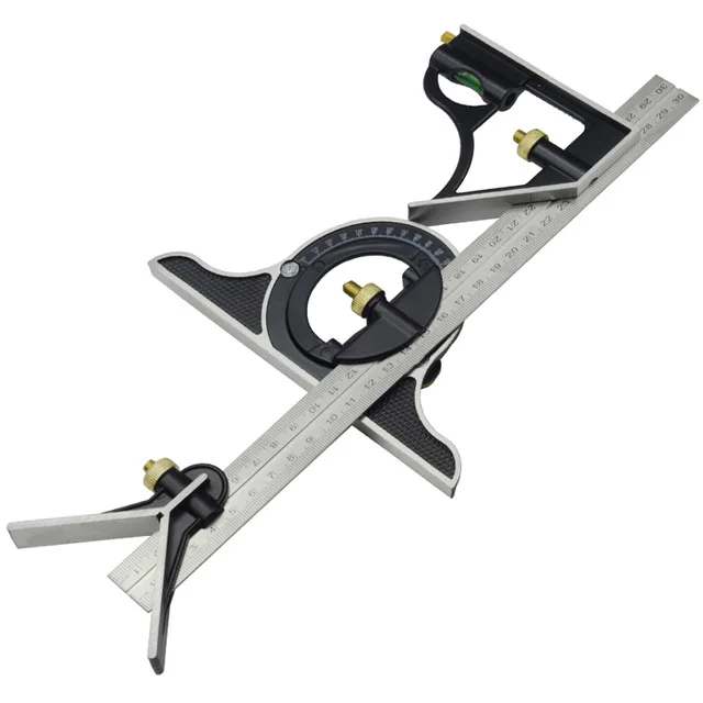 300mm Silver Black Stainless Steel Universal Bevel 180 Degree Angle Level Combination Square Protractor Ruler Set Level Measure Tool with Spirit Level and Scriber Souarts Square Ruler Set 300mm Silver Black Stainless Steel Universal Bevel 180 Degree Angle Level Combination Square Protractor Ruler Set Level Measure Tool with Spirit Level and Scriber Souarts Square Ruler Set