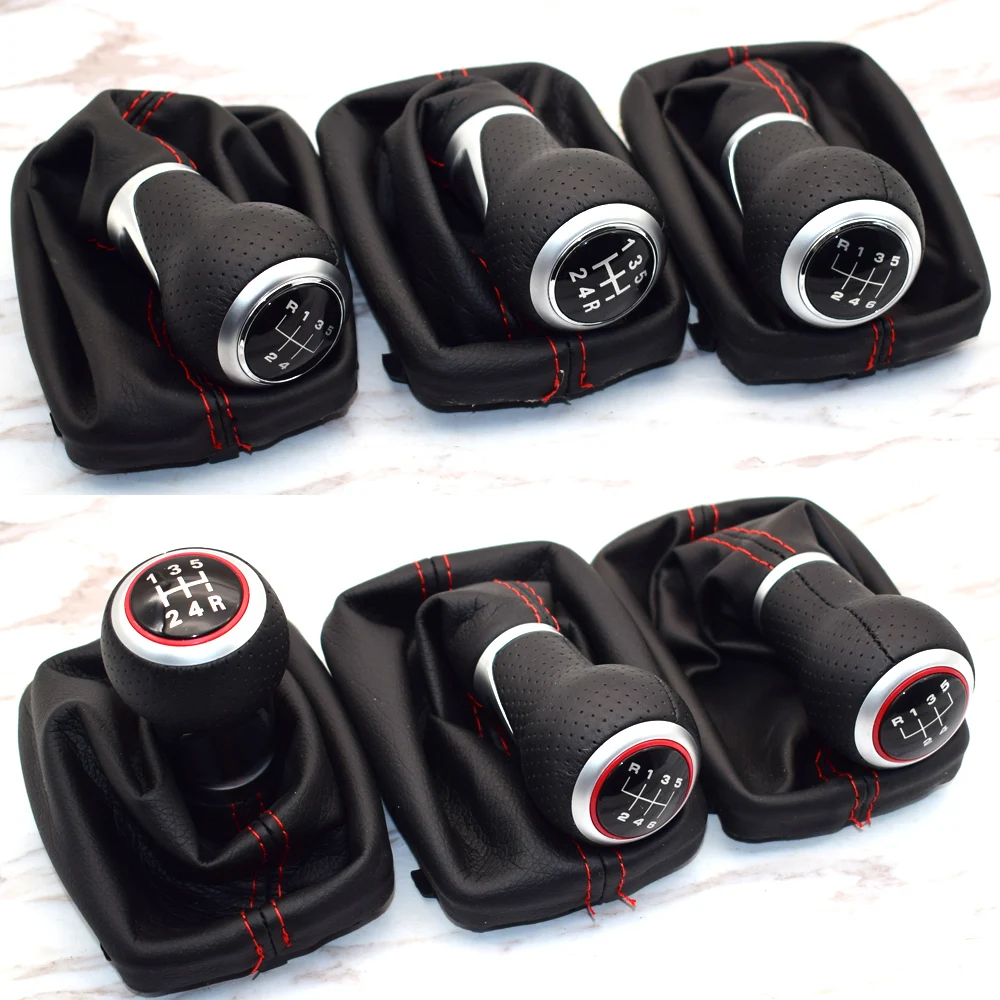 

12mm Car Styling 5 / 6 Speed Gear Shift Knob With Leather Gaiter Boot Cover Black Stitch for Audi A3 S3 2001 2002 2003