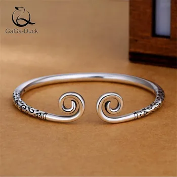 

New Beautiful Exquisite Jewelry Wukong's Weapon Women Bracelets 925 Sterling Silver Tight Spell Cursive Bangles B201