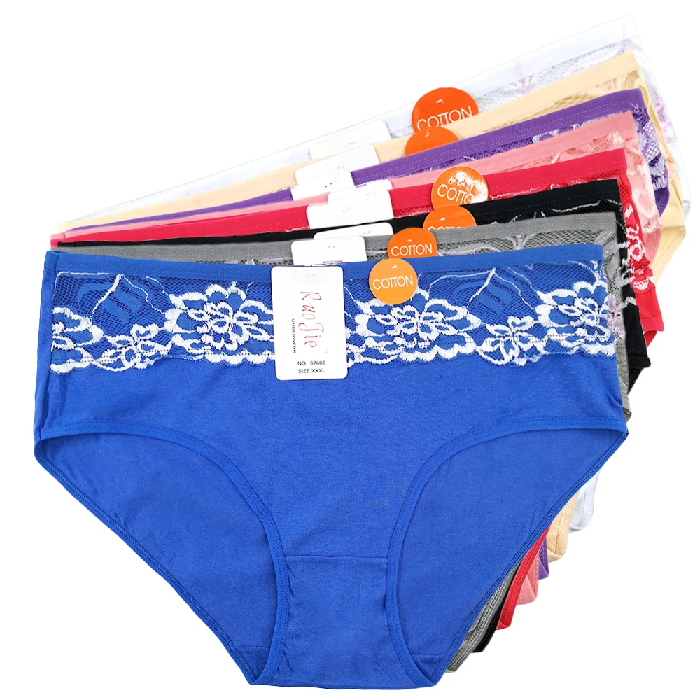 

5pcs/Lot Big Size Lace Panties XL-3XL Sexy High Waist Womens Cotton Solid Panties Breathable Briefs Underwear Lingerie