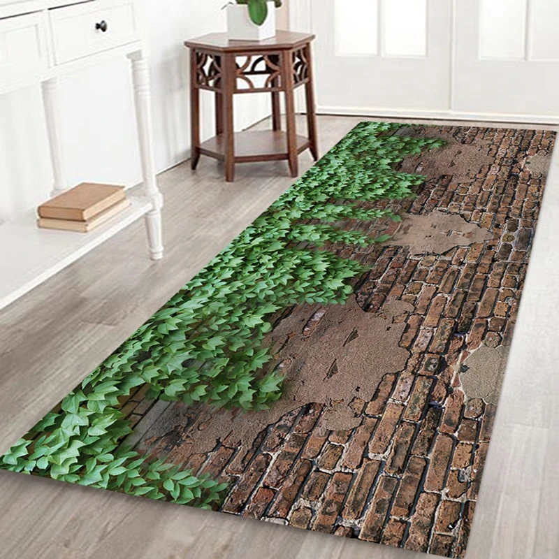 

3D White Stone Sand Beach Green Leaf Wall Print Long Floor Mat Microfiber Door Mat Kitchen Carpet Anti Slip Rugs Bedroom Doormat
