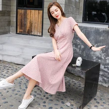 Модные женские летние платья Черно-белое платье в клетку с v-образным вырезом и коротким рукавом винтажные платья трапециевидной формы в стиле ампир повседневные платья