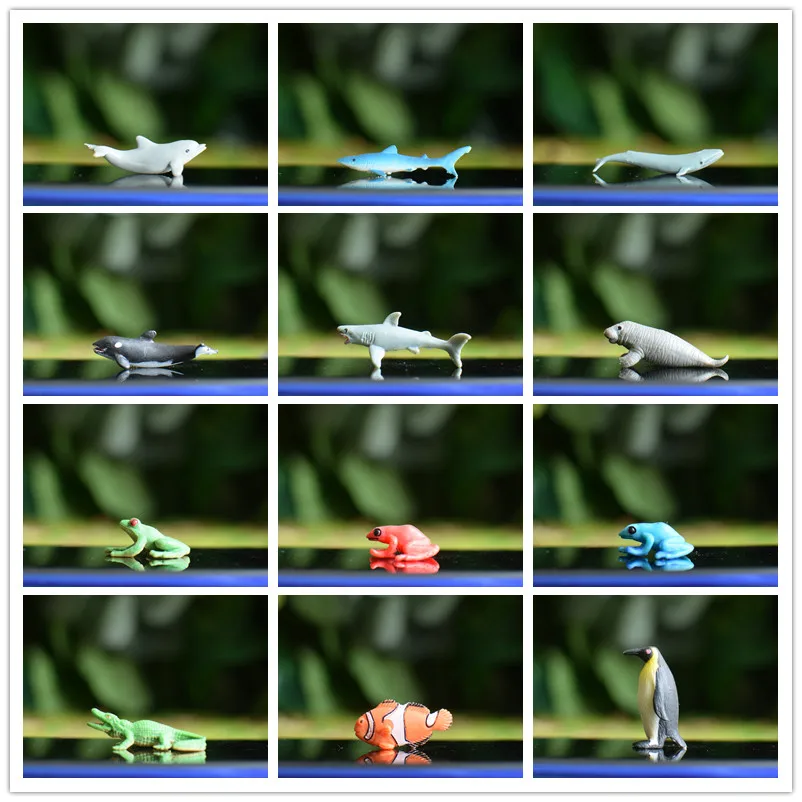 

Miniature Oceans Animal Model Turtle Alligator Whale Shark Dolphin Penguin Clownfish Frog Sea World Mini Figurine Decor Toys