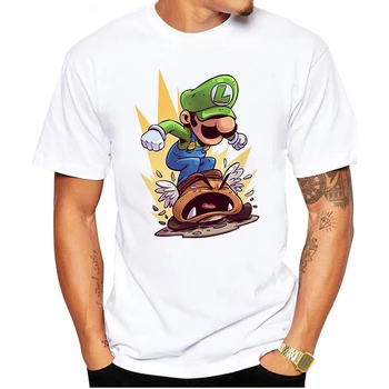 

LUSLOS Anime Tshirt Men's T-shirts Fashion Super Mario Print Male T-shirt Plus Size White Casual Tshirts Homme Streetwear Tops