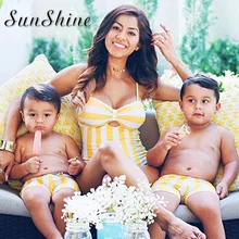 Семейный купальник для детей, монокини для маленьких мальчиков и девочек, купальный костюм в полоску, пляжные шорты, костюм с высокой талией, пляжная мини-танкини