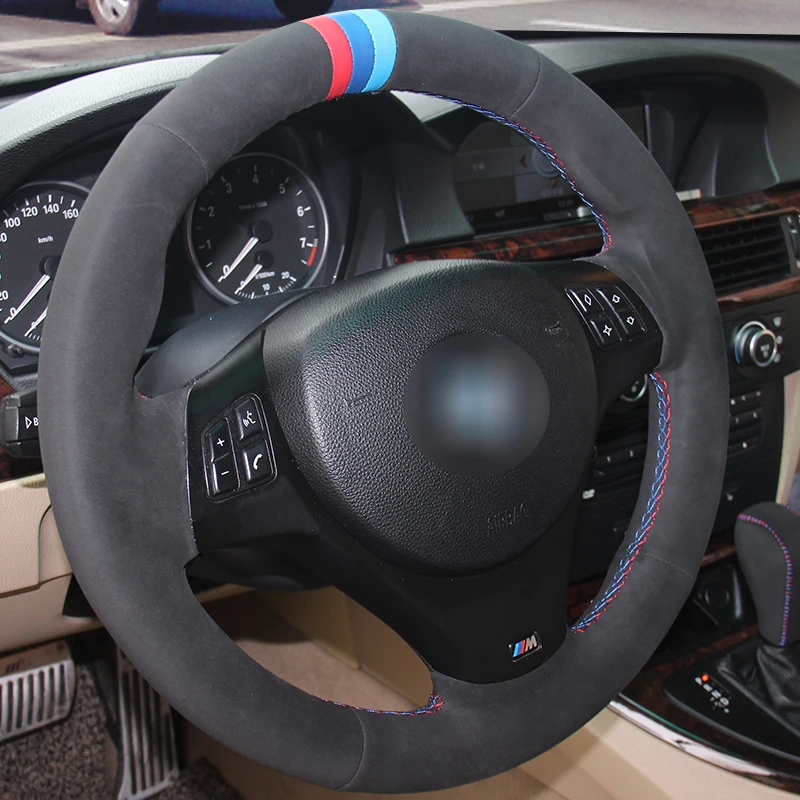 Черная замша чехол рулевого колеса автомобиля для рулевое колесо BMW M спортивные
