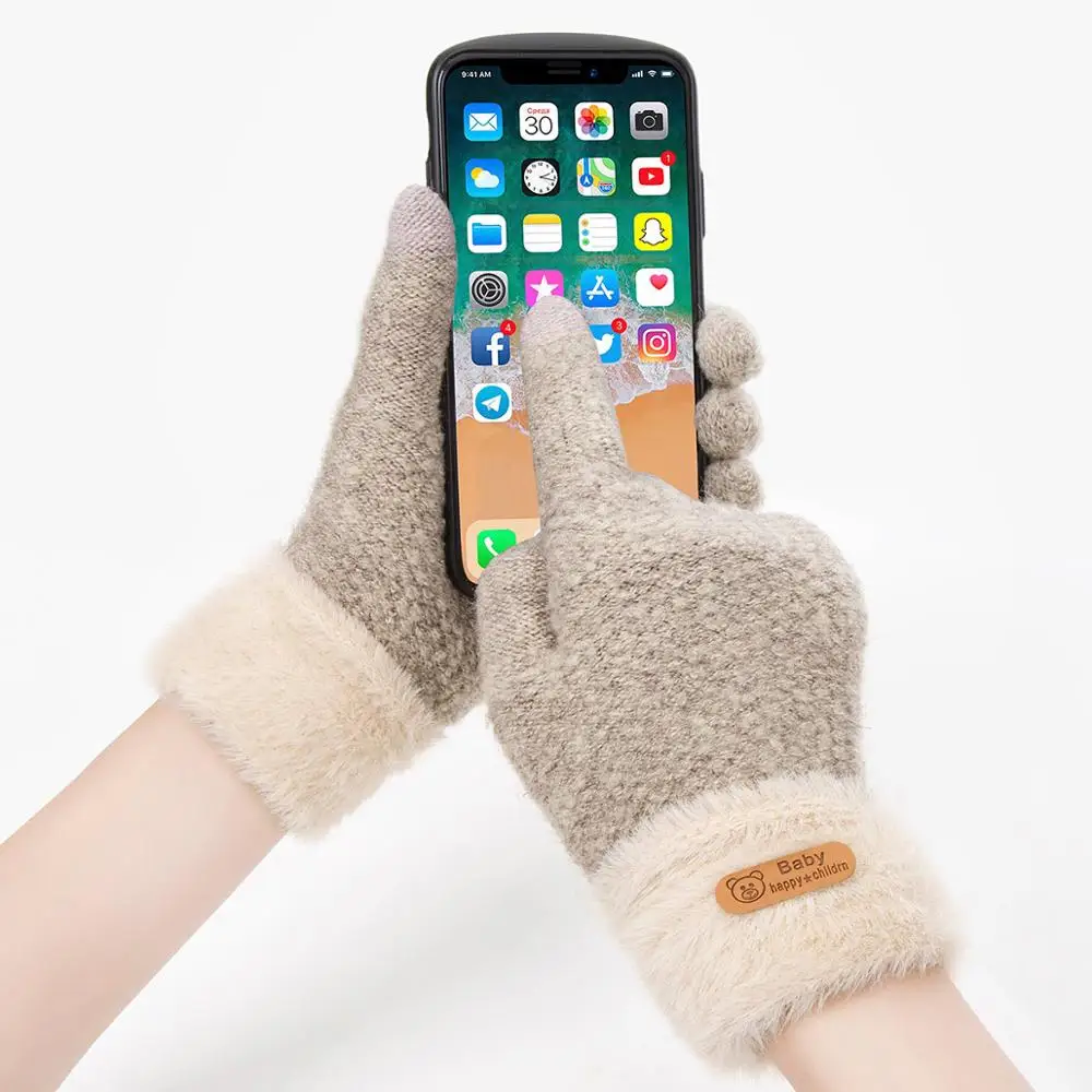 Новинка года, Детские Зимние перчатки вязаные мягкие хлопковые теплые перчатки для мальчиков и девочек Детские эластичные перчатки с сенсорным экраном для детей возрастом от 5 до 9 лет
