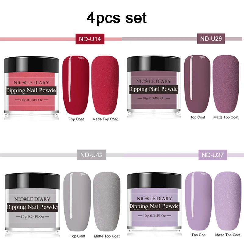 4pcs set 2 NICOLE дневник окунания ногтей порошок матовый блеск для ногтей набор голографический Dip порошок для ногтей пыль дизайн ногтей украшения натуральный сухой - Цвет: 4pcs set 2