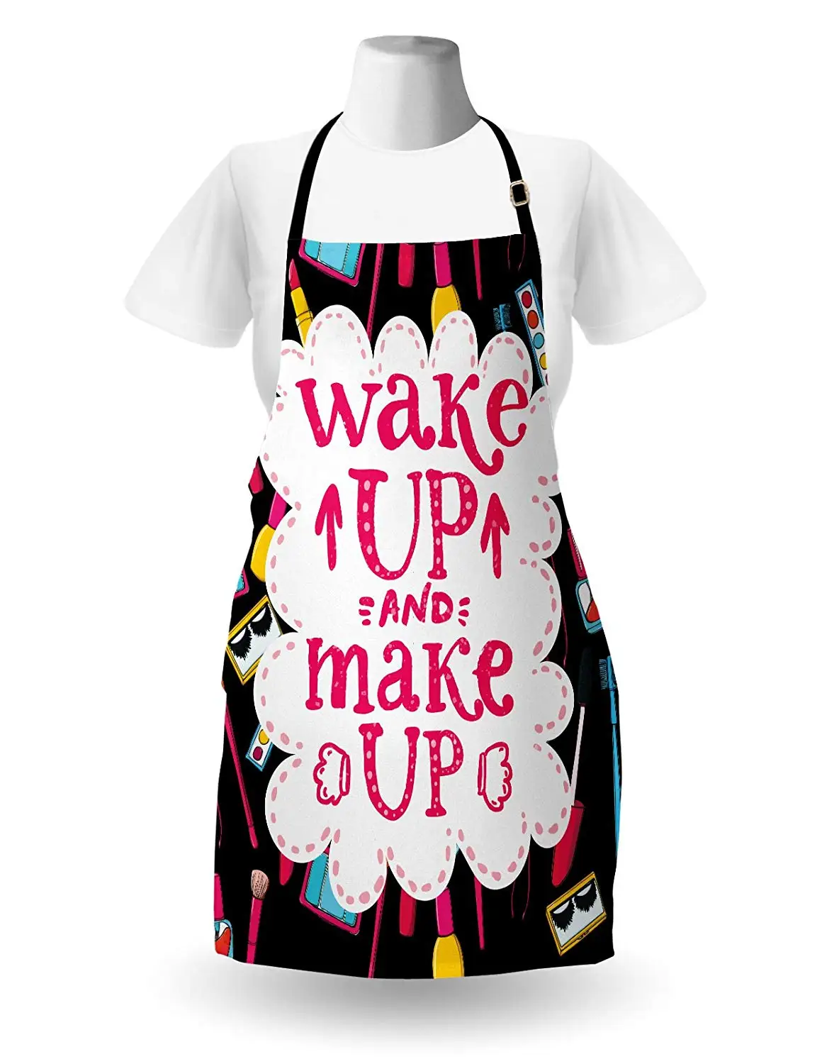 Kitchen Apron Witty Saying Wake Make with Cosmetic Lipstick Mascara and Nail Polish Aprons Men Women Kids Home Cleaning Tools