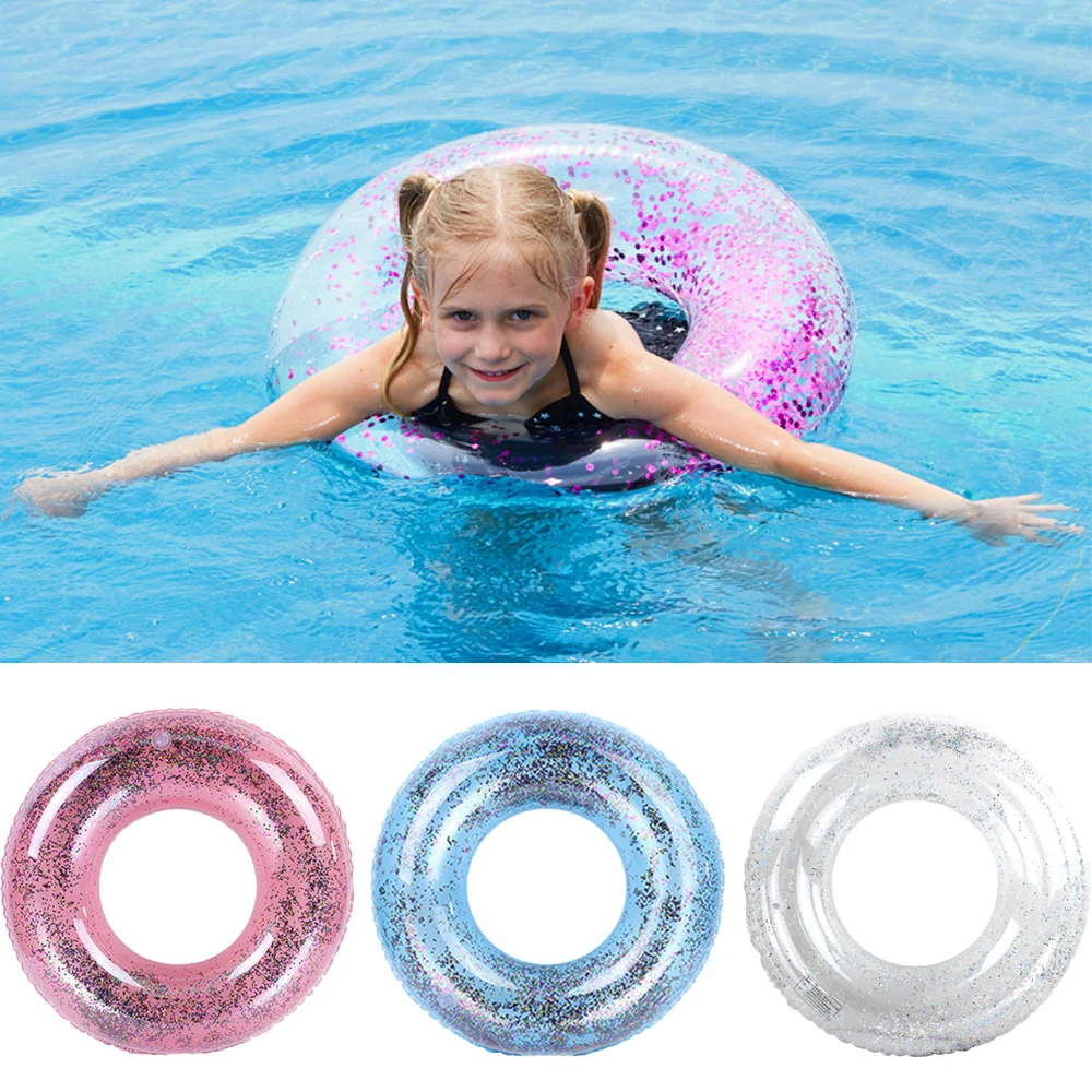 Baby Children Adult Transparent Sequins Swimming Ring Neck Tube Safety Infant Float Circle for Bathing Inflatable |