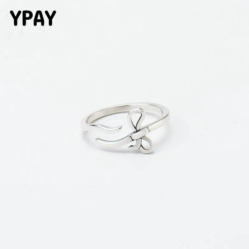 

YPAY 2020 New Arrival Thai Silver Bowknot Open Rings for Women Real 925 Sterling Silver Tail Ring Korean Party Jewelry YMR806