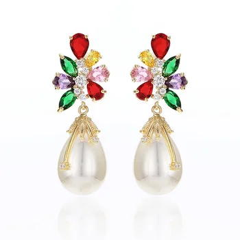 

VERY GIRL Fashion Bridal Simulated Pearl Earrings Cubic Zirconia Elegant Brincos Jewelry 2019