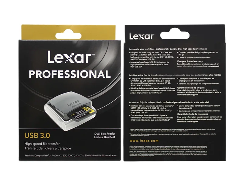 Lexar Профессиональный USB 3,0 двойной слот для кард-ридера, 2 в 1 высокоскоростной считыватель карт передачи файлов для SDHC SDXC SD TF карты