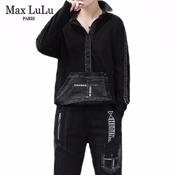 

Max LuLu 2020 Spring Korean Fashion Ladies Patchwork Denim Two Pieces Sets Womens Loose Vintage Suits Oversized Tops And Pants