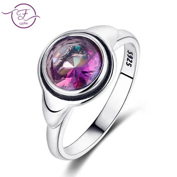 

2019 New Listing S925 Ring Round 8MM Natural Moonstone and Rainbow Stone Cute Korean Ring Wedding Party Wholesale Anniversary