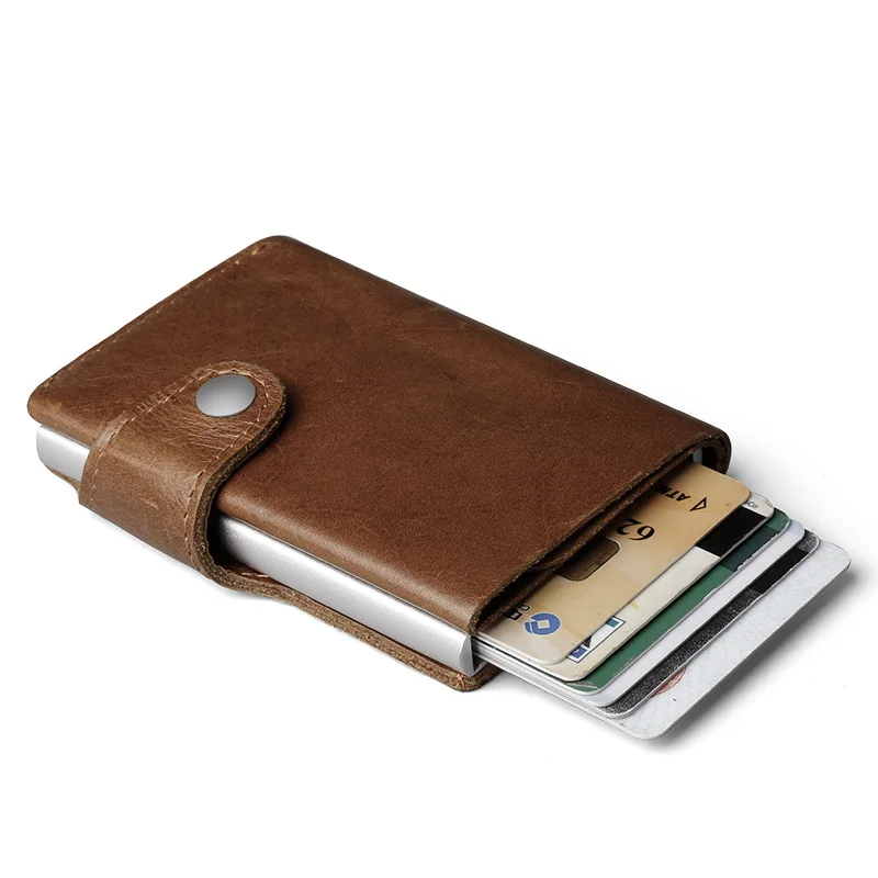 RFID Блокировка ID кредитный держатель для карт, защитный мужской кошелек, кожаный металлический алюминиевый бизнес-чехол для банковских карт, кошелек для карт