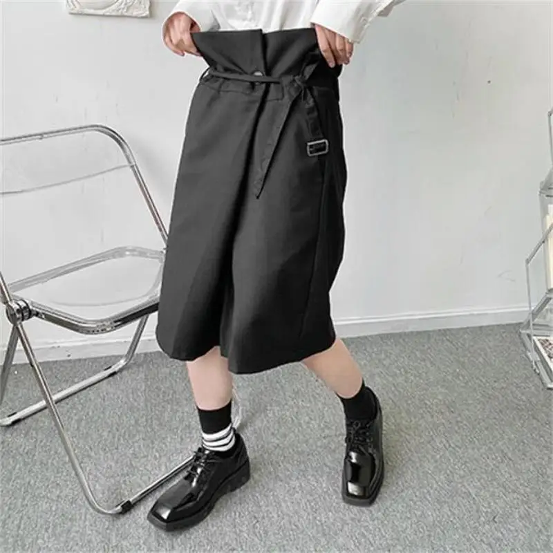 

Men's summer new asymmetrical design loose wide legs classic dark simple strappy plus-size casual shorts