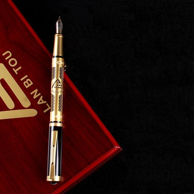 1pcs High-end Luxury Fountain Pen Business Ink Pen Gold Trim F Nib