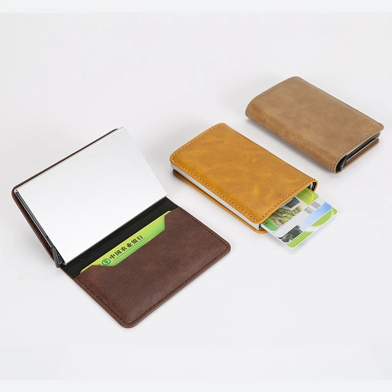 

HEFLASHOR New 1 Pcs PU Leather Wallet Storage Box Antimagnetic Credit Card Bank Card Metal Box Beauty Storage Boxes Container
