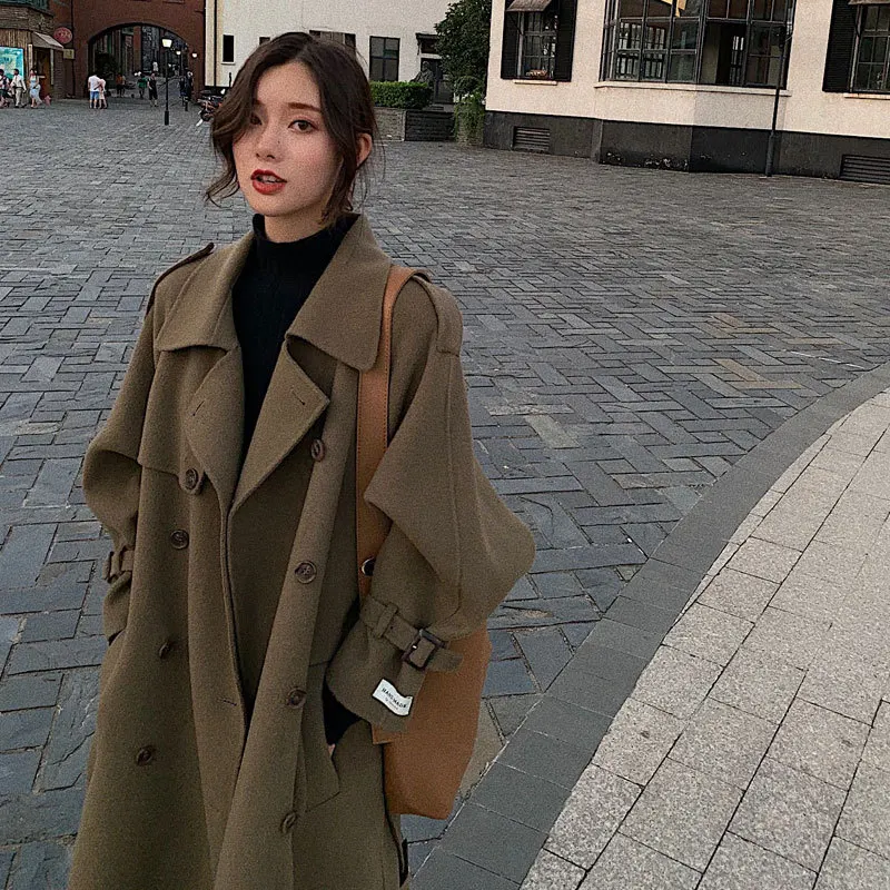 Wollen jas vrouwen lange maxi jas winter oversized Wol Blends coat runway fashion groene dikke warme wollen jas outfit hoge kwaliteit