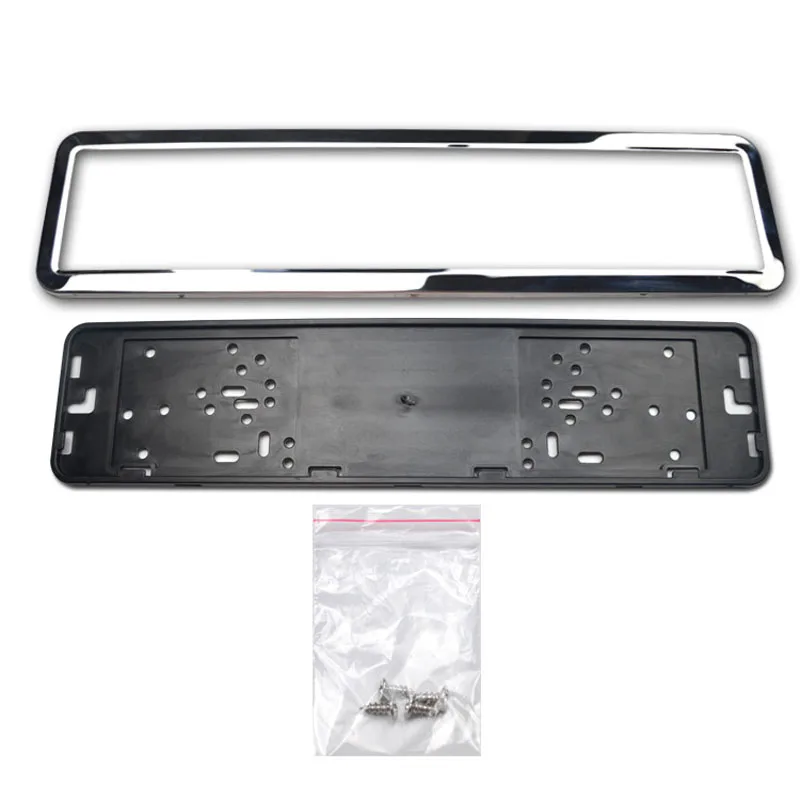 European 53 x 13 cm Stainless Steel Car License Plate Frame Holder With Four Screws Vehicle Sliver/Black Car Styling Silver 
