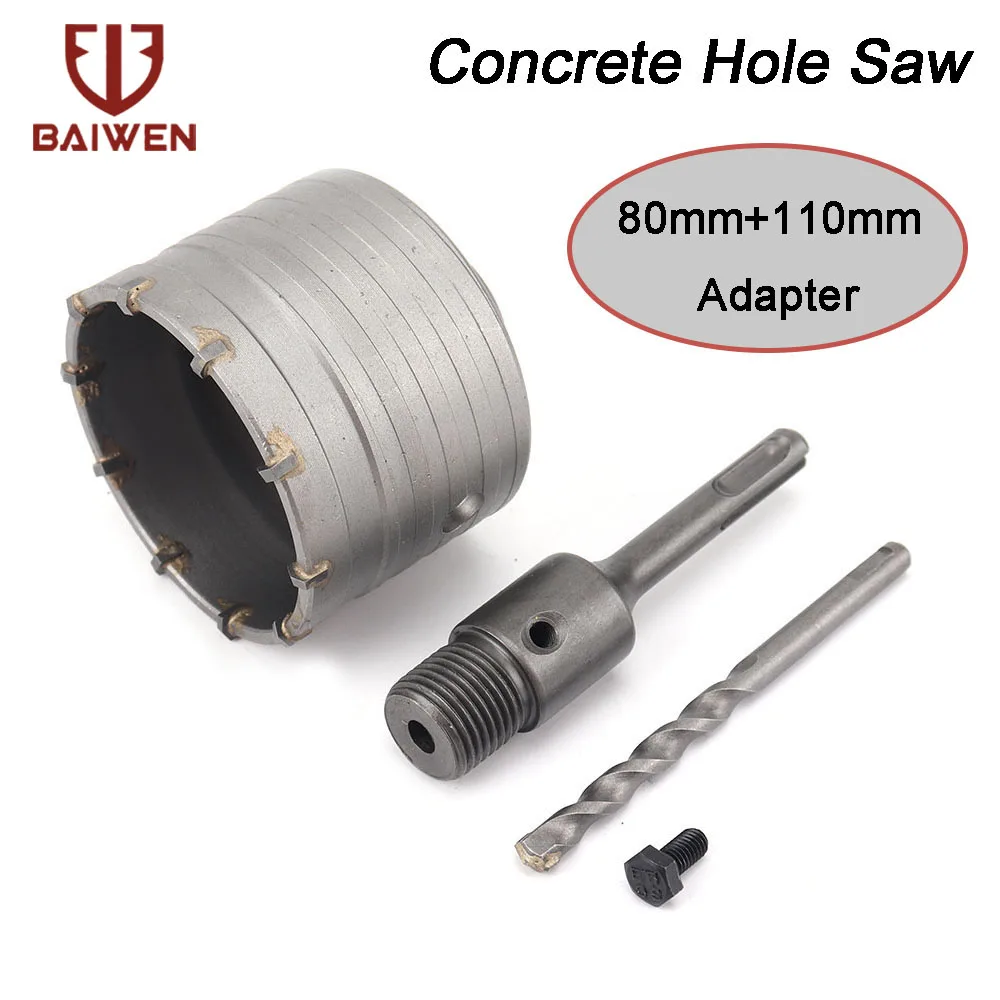 

80mm SDS PLUS Concrete Cement Wall Hole Saw Cutter Drill Bits With 110mm Shank Stone Hole Opener Electric Hammer Adapter Tool
