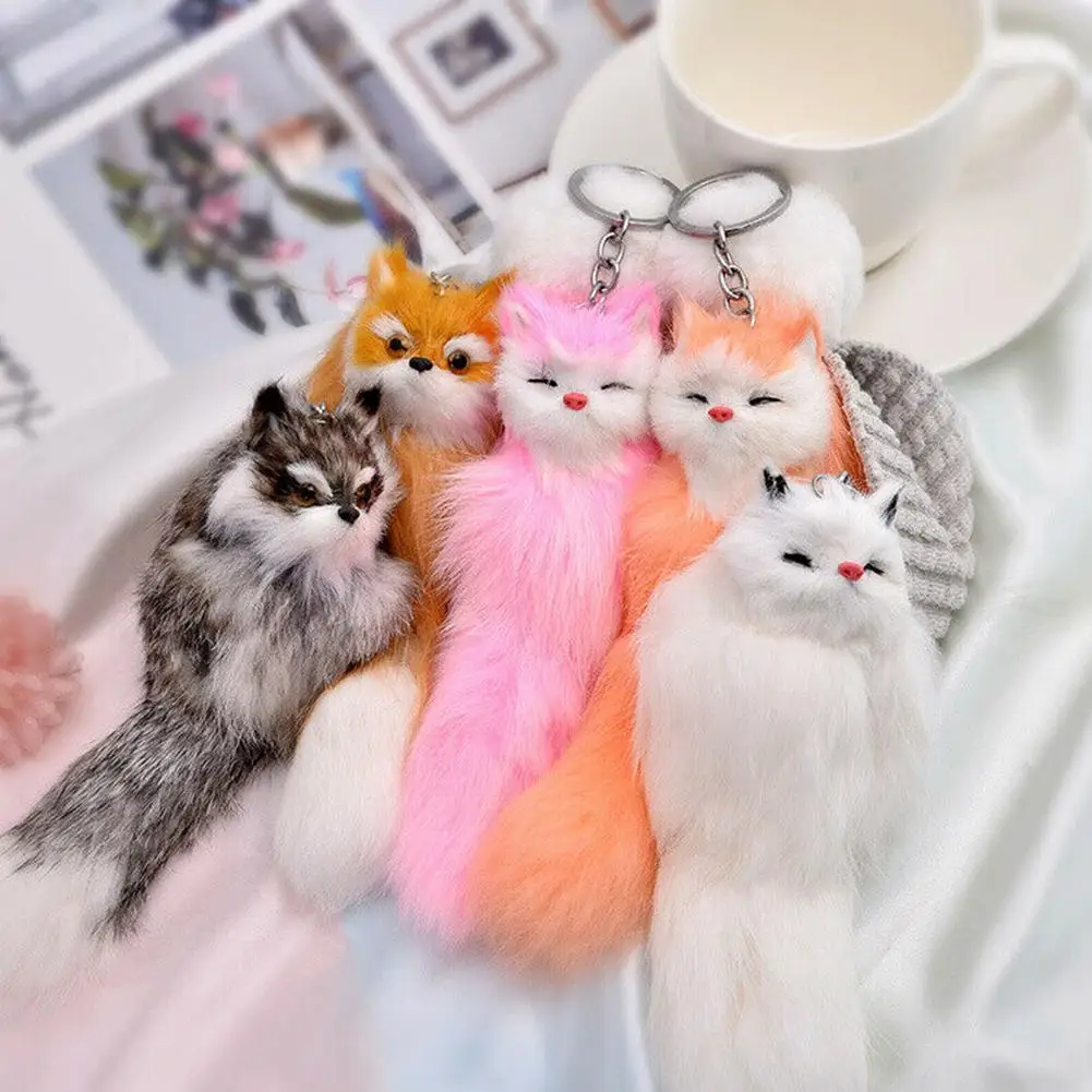 Fluffy Fox Animal Keychain Pendant Car Key Ring Holder Bag Purse