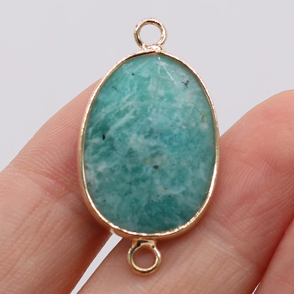 5PCS Wholesale Natural Stone Lapis lazuli Amazonite Egg Shape Connector Pendant For Women Jewelry Making DIY Necklaces Accessori