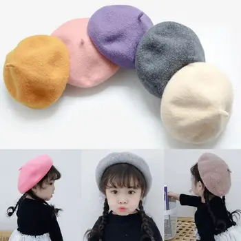 

12 Colors Wool Cute Baby Girls Beret Hats Autumn Winter Baby Warm Hat Painter Hat Hair Accessories Outfit 2-5Y