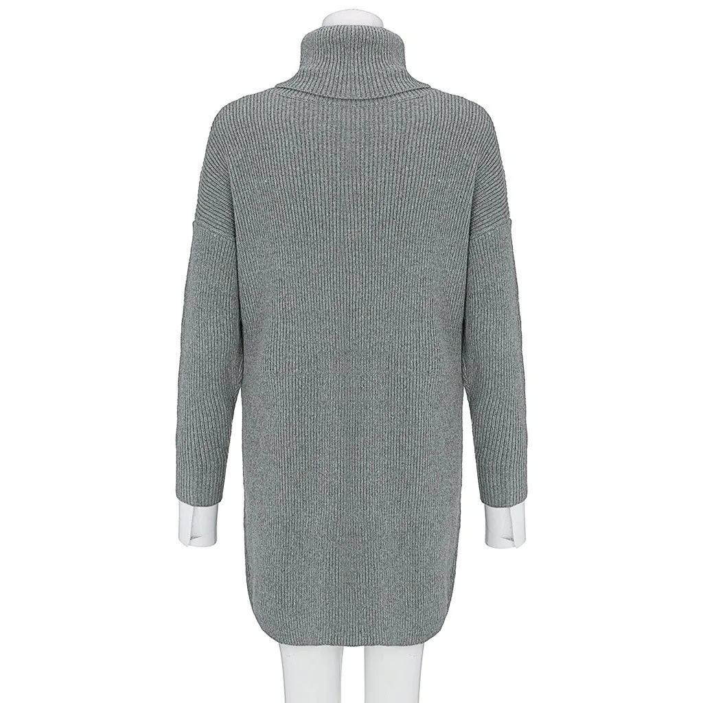 Водолазка с длинным рукавом свитер платье для женщин осень зима новая свободная туника трикотажная повседневная одежда длинные однотонные платья# guahao